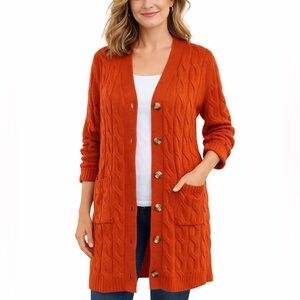 Fashion to Figure Orange Cable Knit Long Cardigan XL